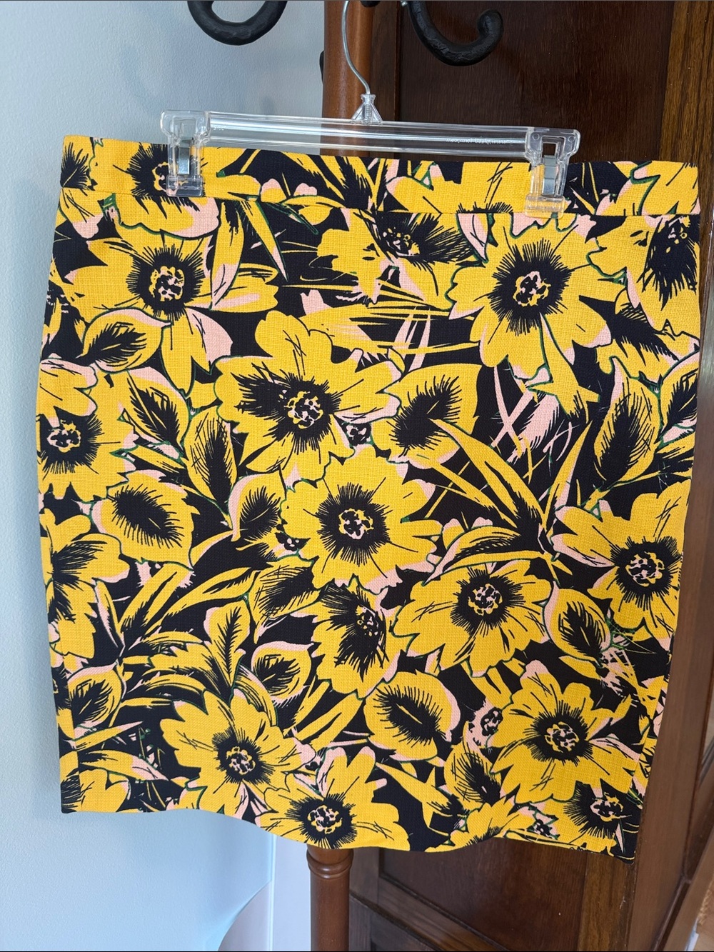 J. Crew Yellow Floral Mini Skirt with Black & Pink Accents